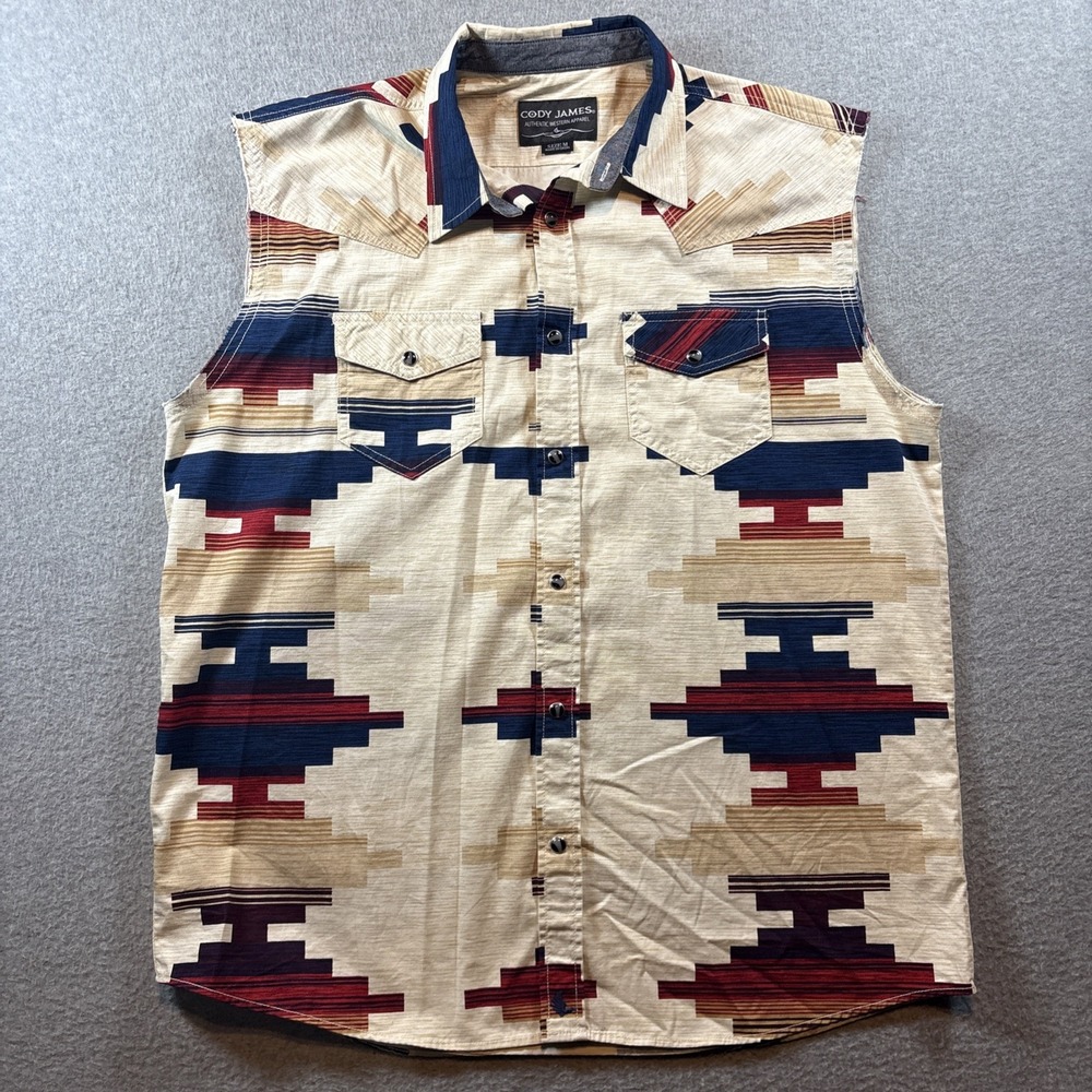 Cody James sleeveless western Pearl Snap Aztec Geometric Print Men's Sz M